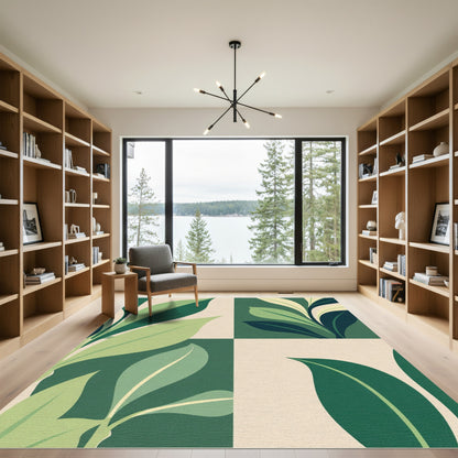 Verdant Leaf Squares Mid Century Modern Rug