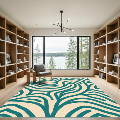 Teal Abstract Swirl Lines Rug