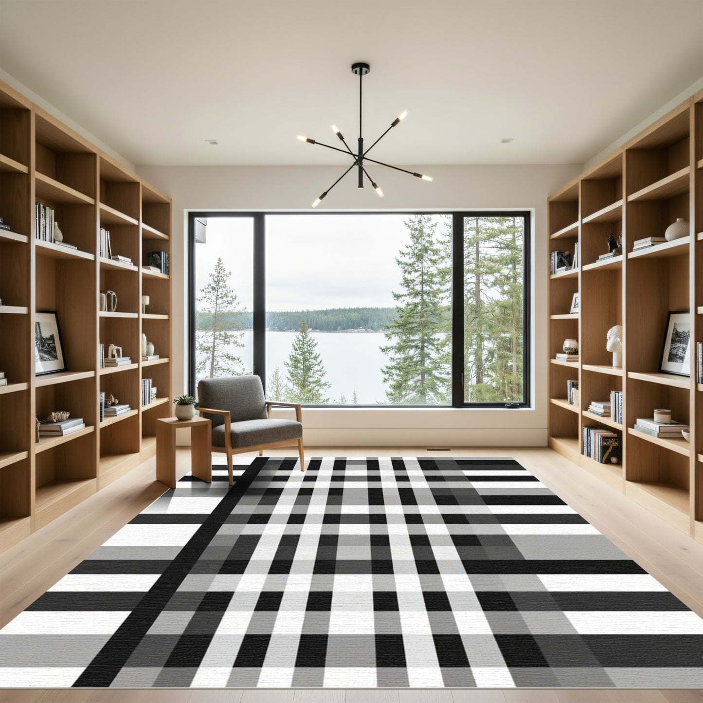 Monochromatic Plaid Checkered Grid Rug