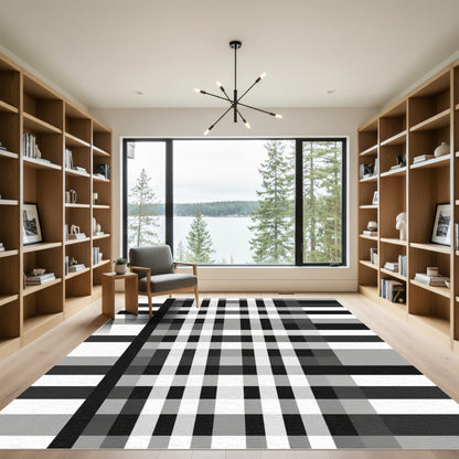 Monochromatic Plaid Checkered Grid Rug