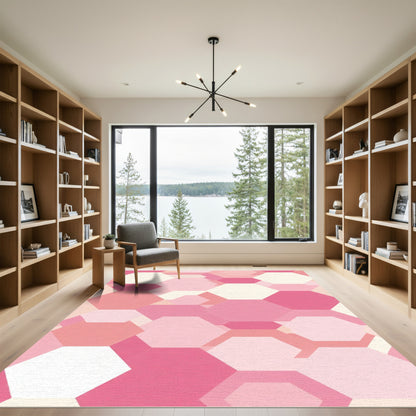 Pink Geometric Hexagon Layered Rug