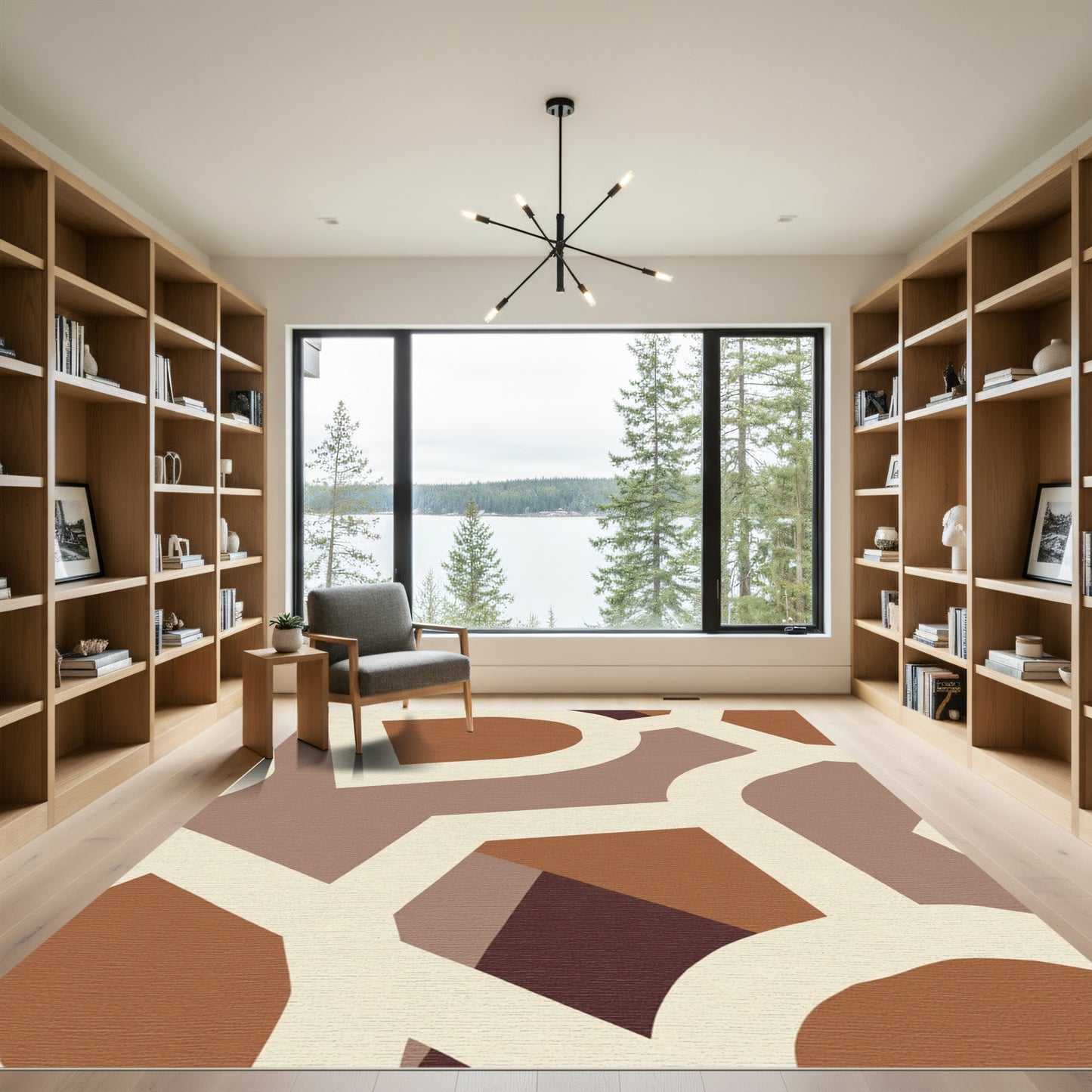 Earthy Clay Abstract Geometric Overlay Rug