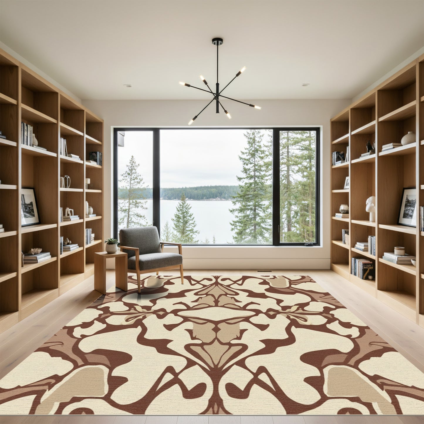 Earthy Abstract Floral Symmetry Rug