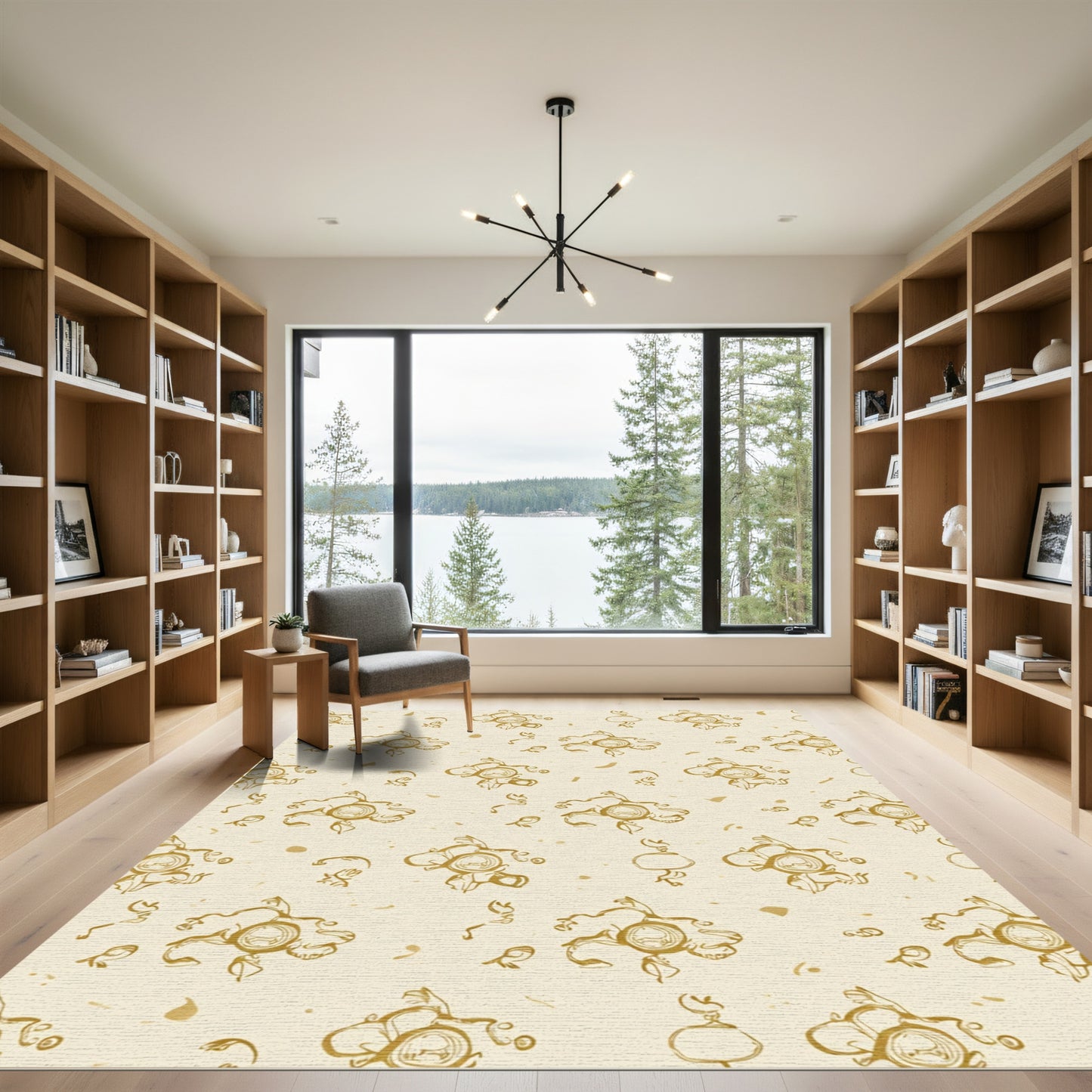 Golden Swirl Floral Medallion Repeat Rug