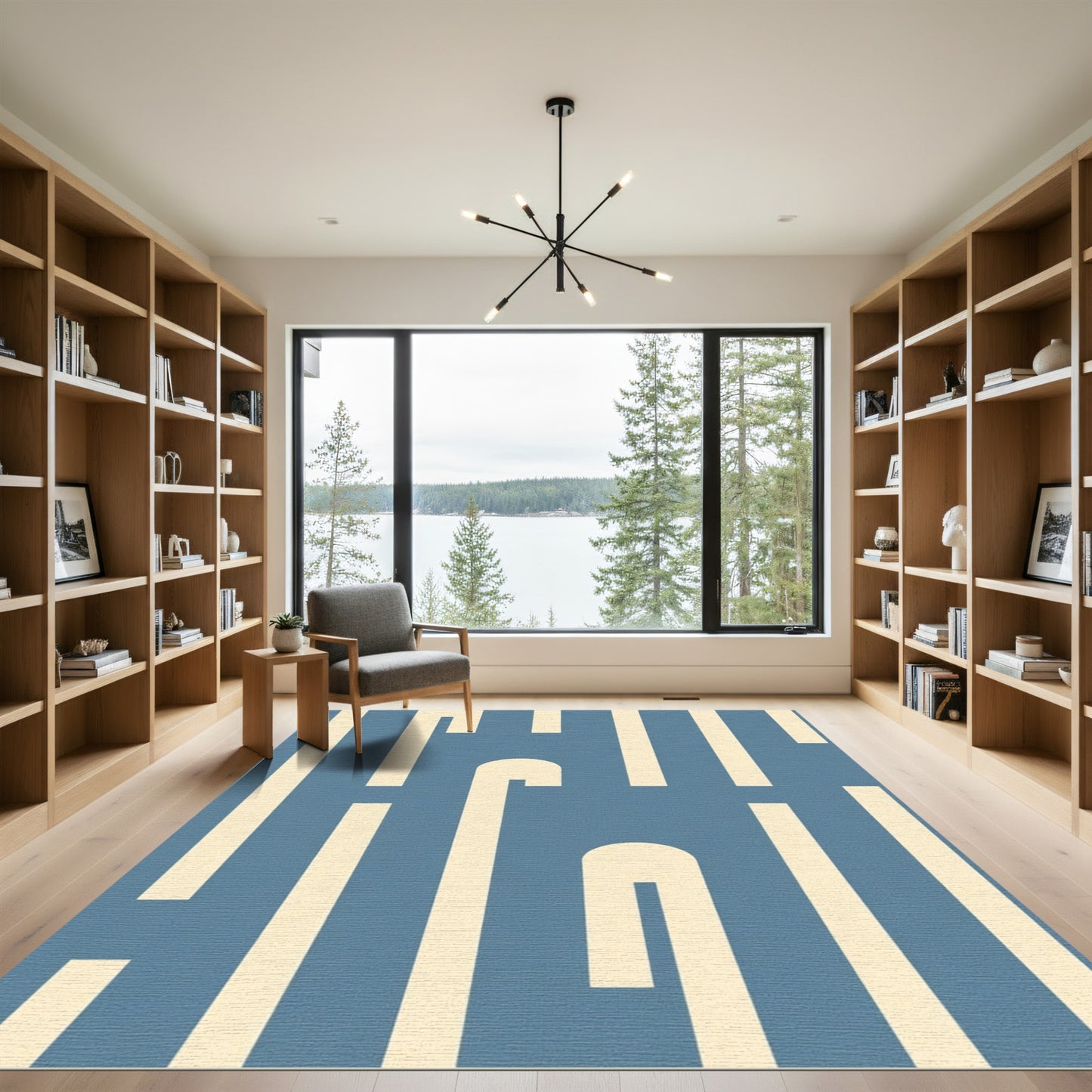 Mid Century Blue Stripe Arch Rug