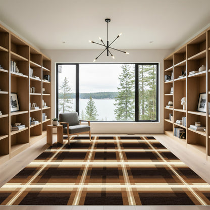 Chocolate Cream Plaid Squares Rug