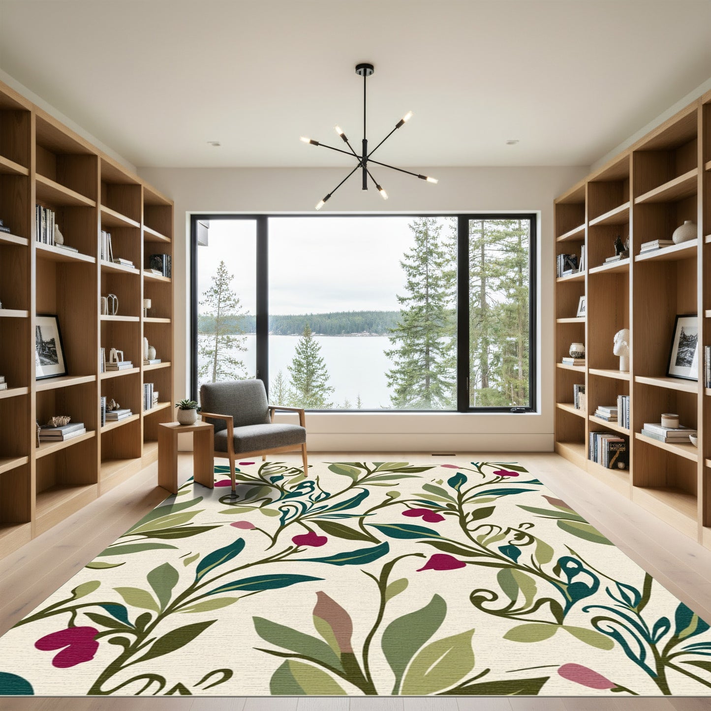 Earthy Green Vine Berry Pattern Rug
