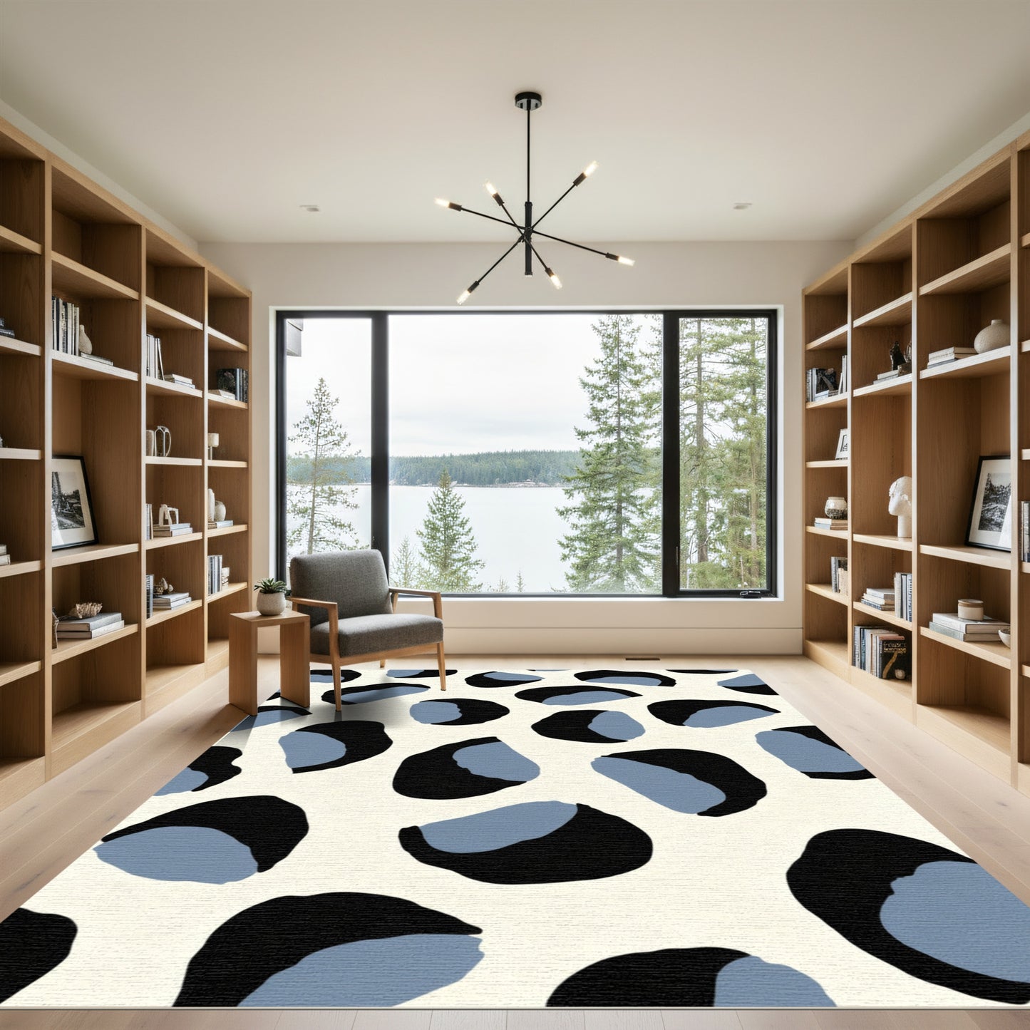 Bold Black Blue Abstract Spots Rug