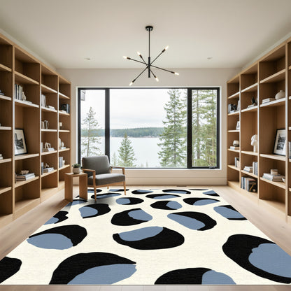 Bold Black Blue Abstract Spots Rug
