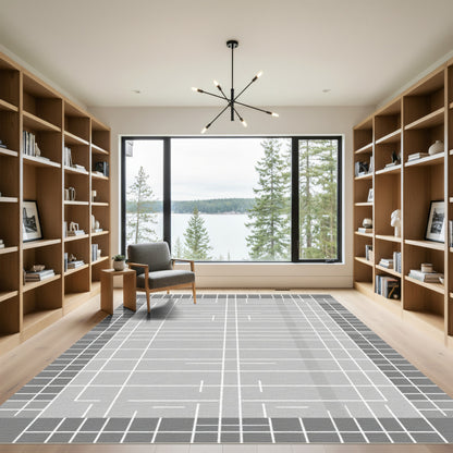 Gray Grid Lines Rectangular Field Rug