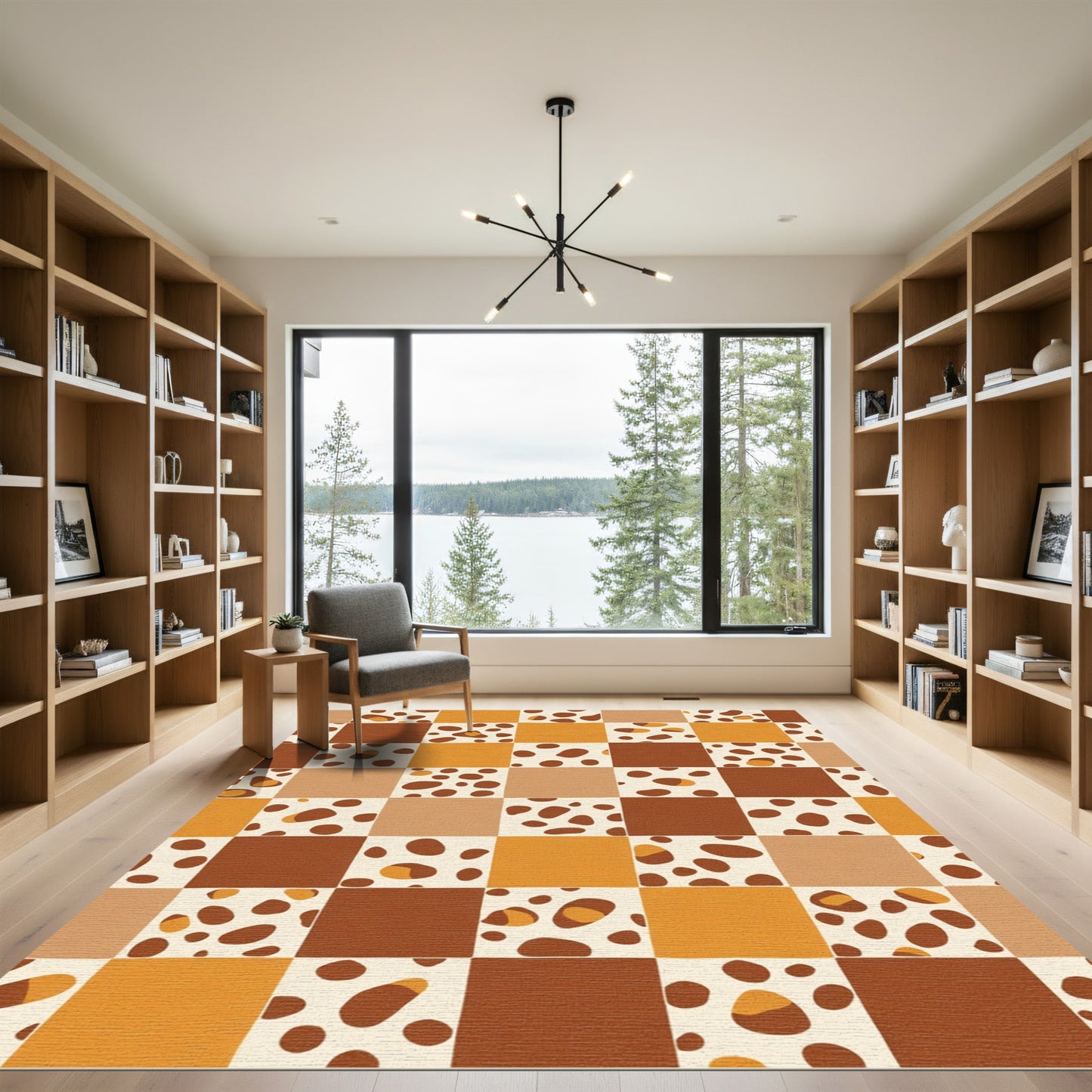 Retro Terracotta Dot Checkerboard Rug