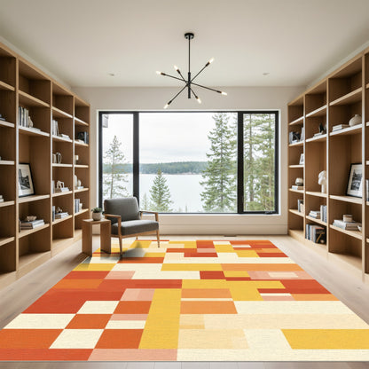 Abstract Rectangular Blocks Warm Tones Rug