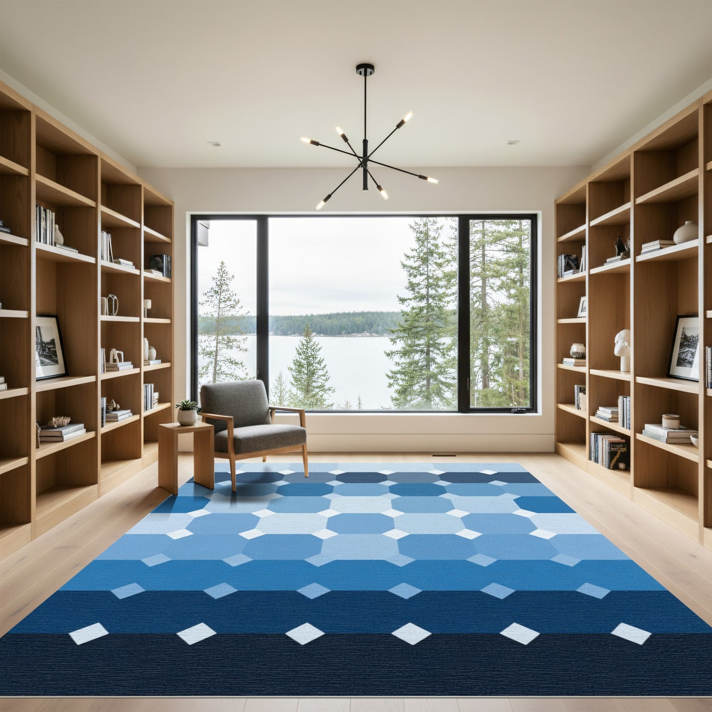 Gradient Blue Geometric Octagon Rug
