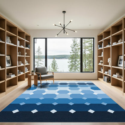 Gradient Blue Geometric Octagon Rug