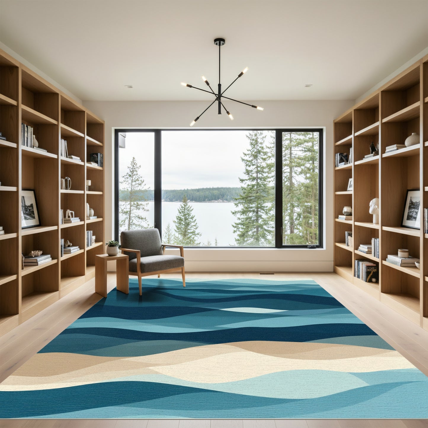 Deep Blue Abstract Ocean Wave Rug