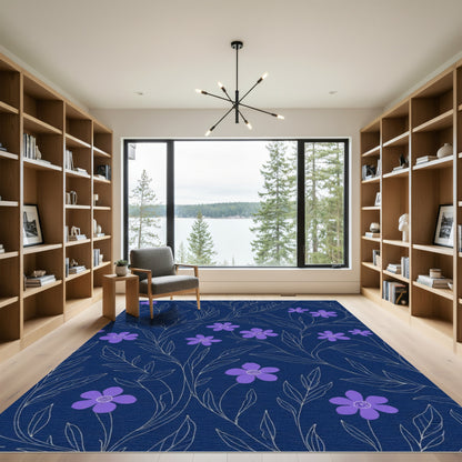 Deep Blue and Lavender Floral Vine Rug