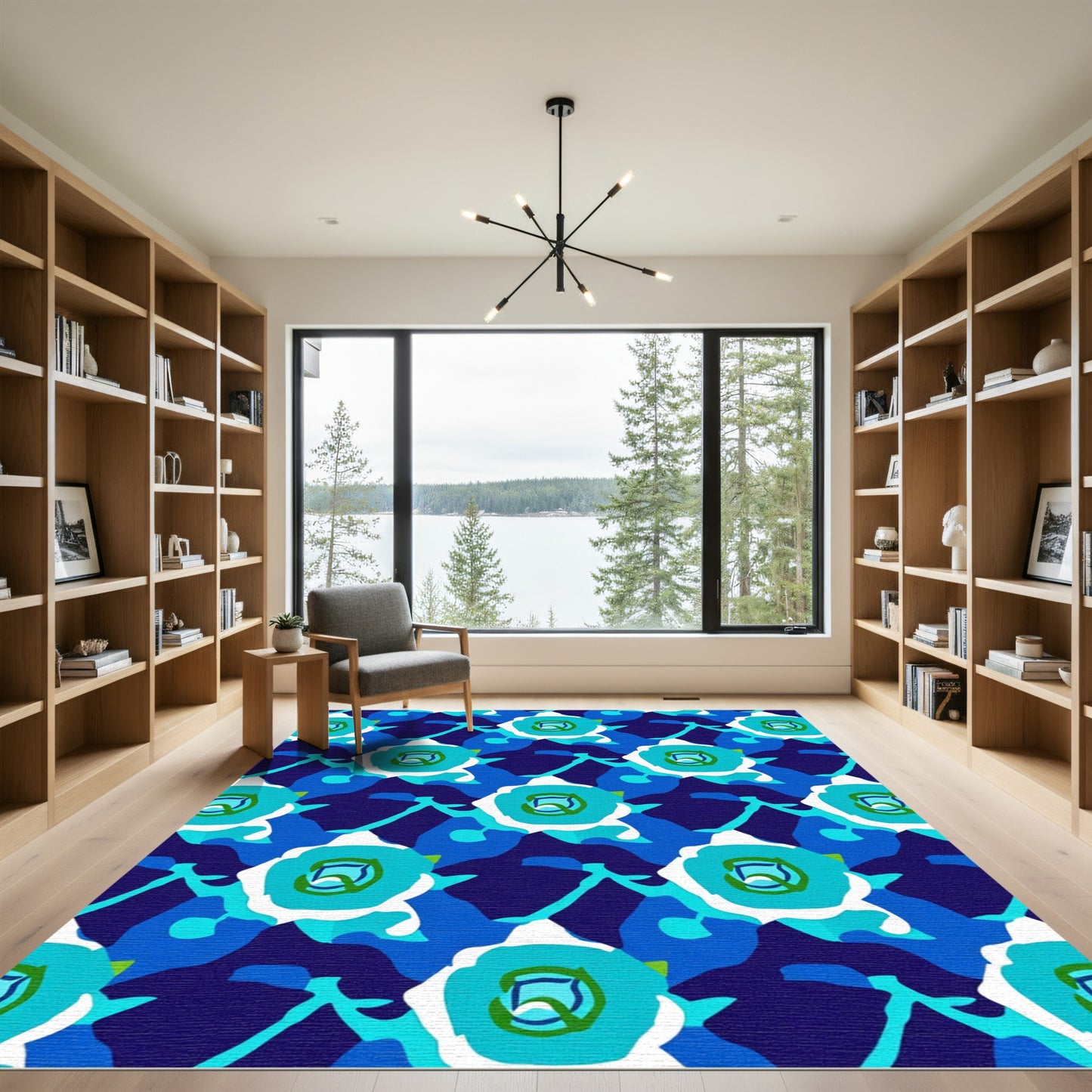 Blue White Floral Medallion Art Rug