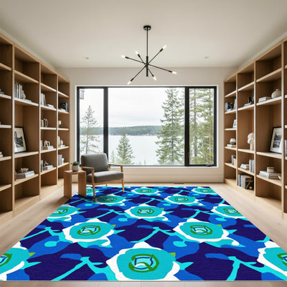 Blue White Floral Medallion Art Rug