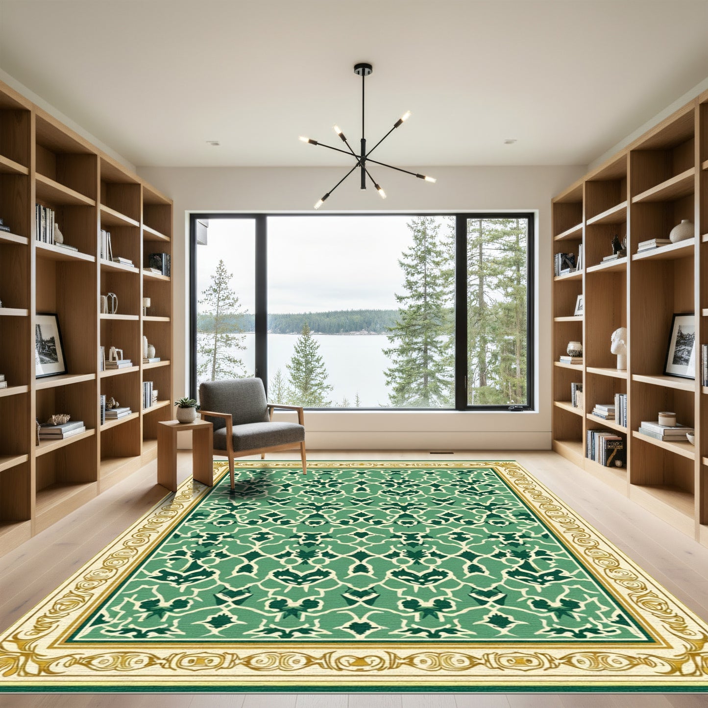 Emerald Emerald Arabesque Scroll Border Rug
