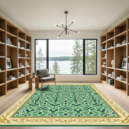 Emerald Emerald Arabesque Scroll Border Rug