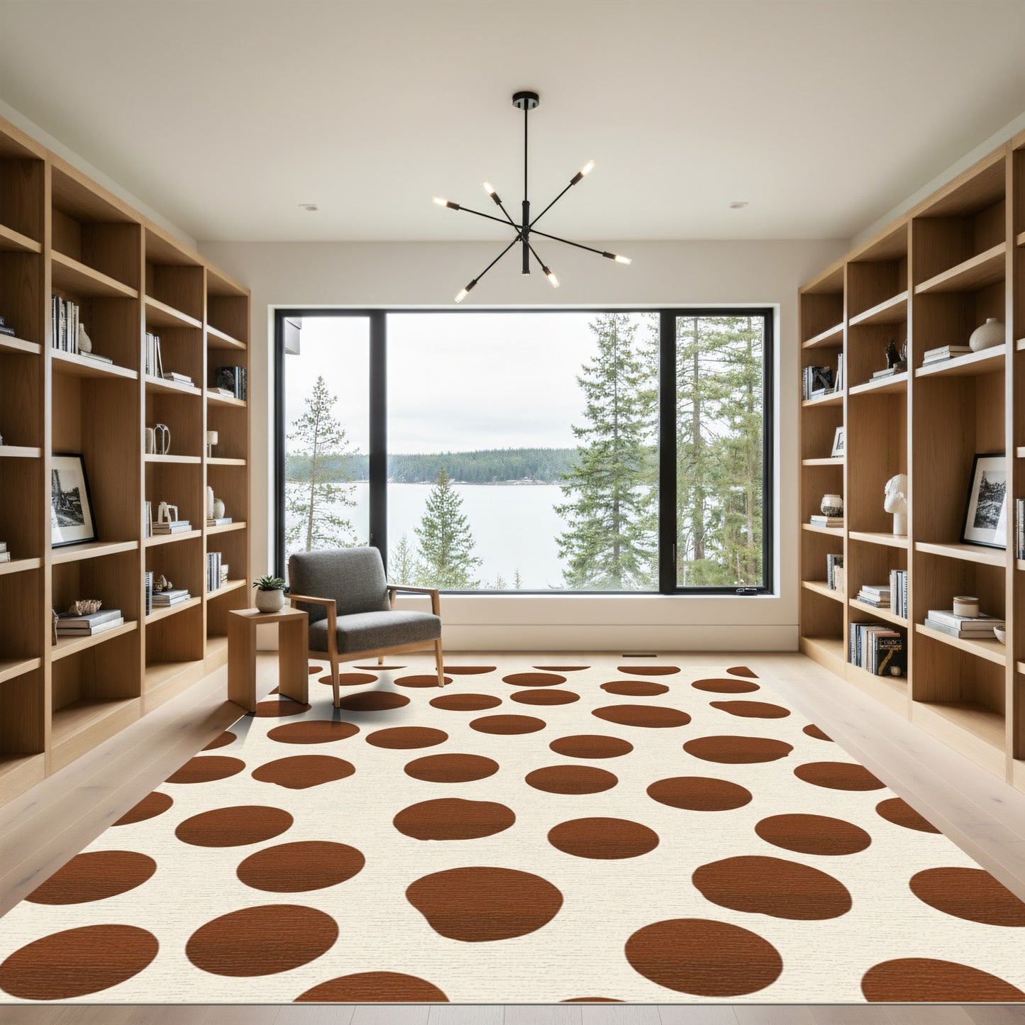 Brown White Random Circles Rug