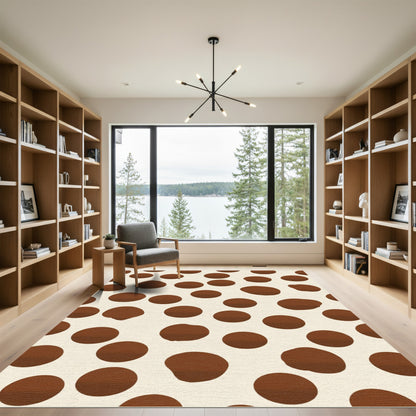 Brown White Random Circles Rug