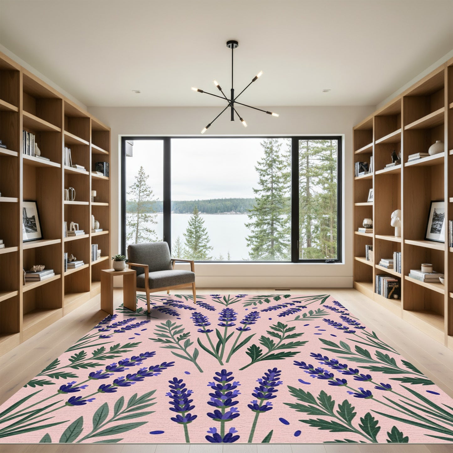 Romantic Lavender Garden Botanical Arrangement Rug