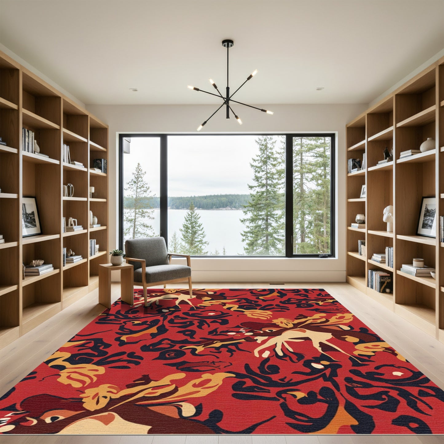 Abstract Crimson And Camel Animal Rug