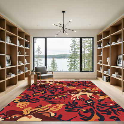 Abstract Crimson And Camel Animal Rug