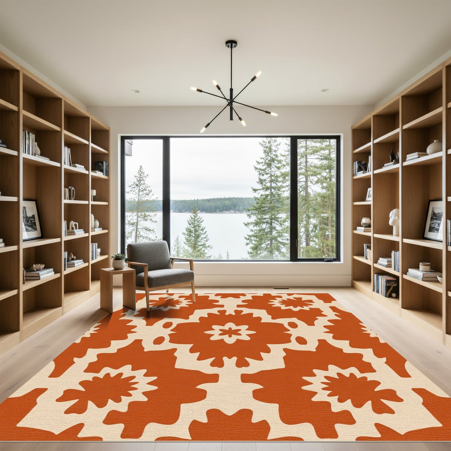 Terracotta Floral Sunburst Medallion Rug