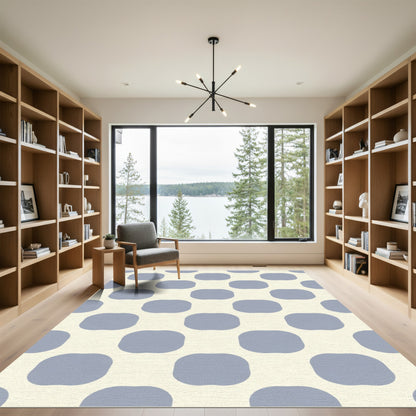 Soft Blue Rounded Square Grid Rug
