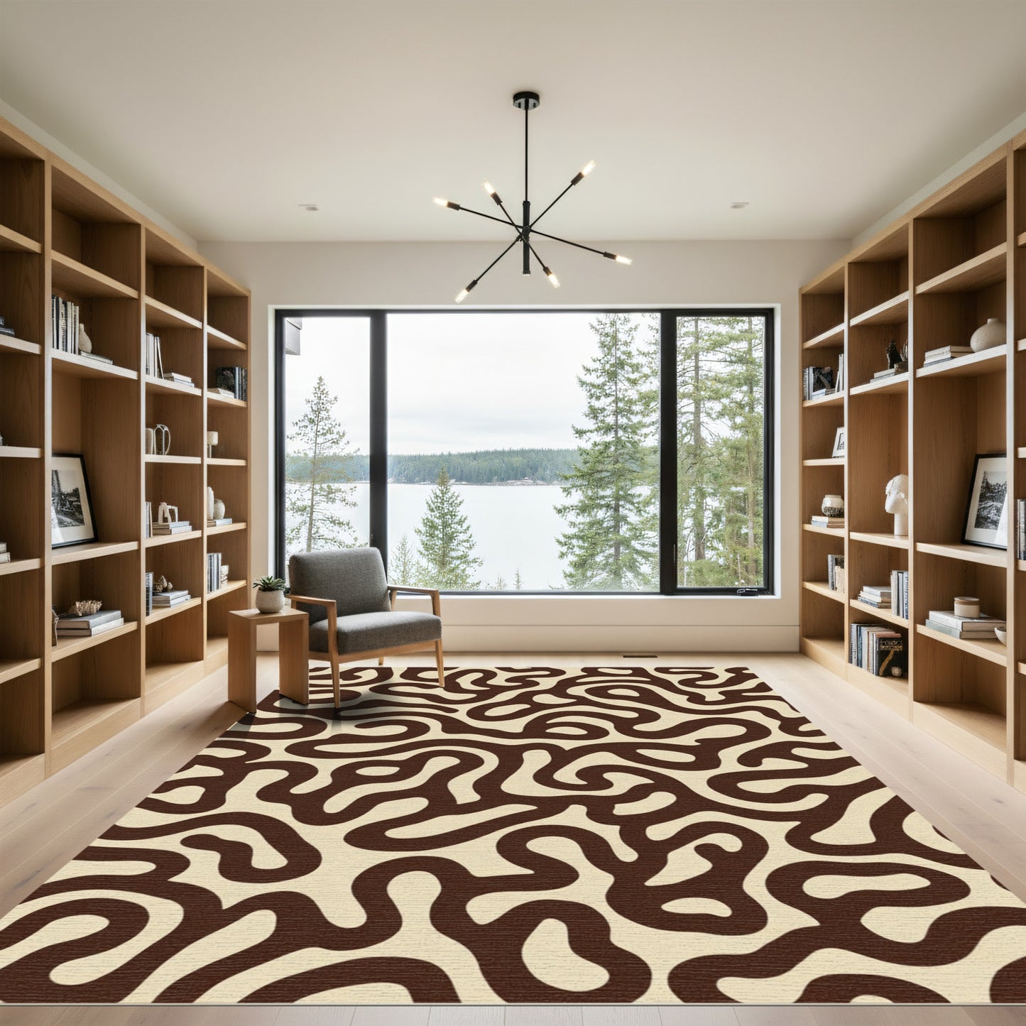 Brown Cream Abstract Organic Flow Rug