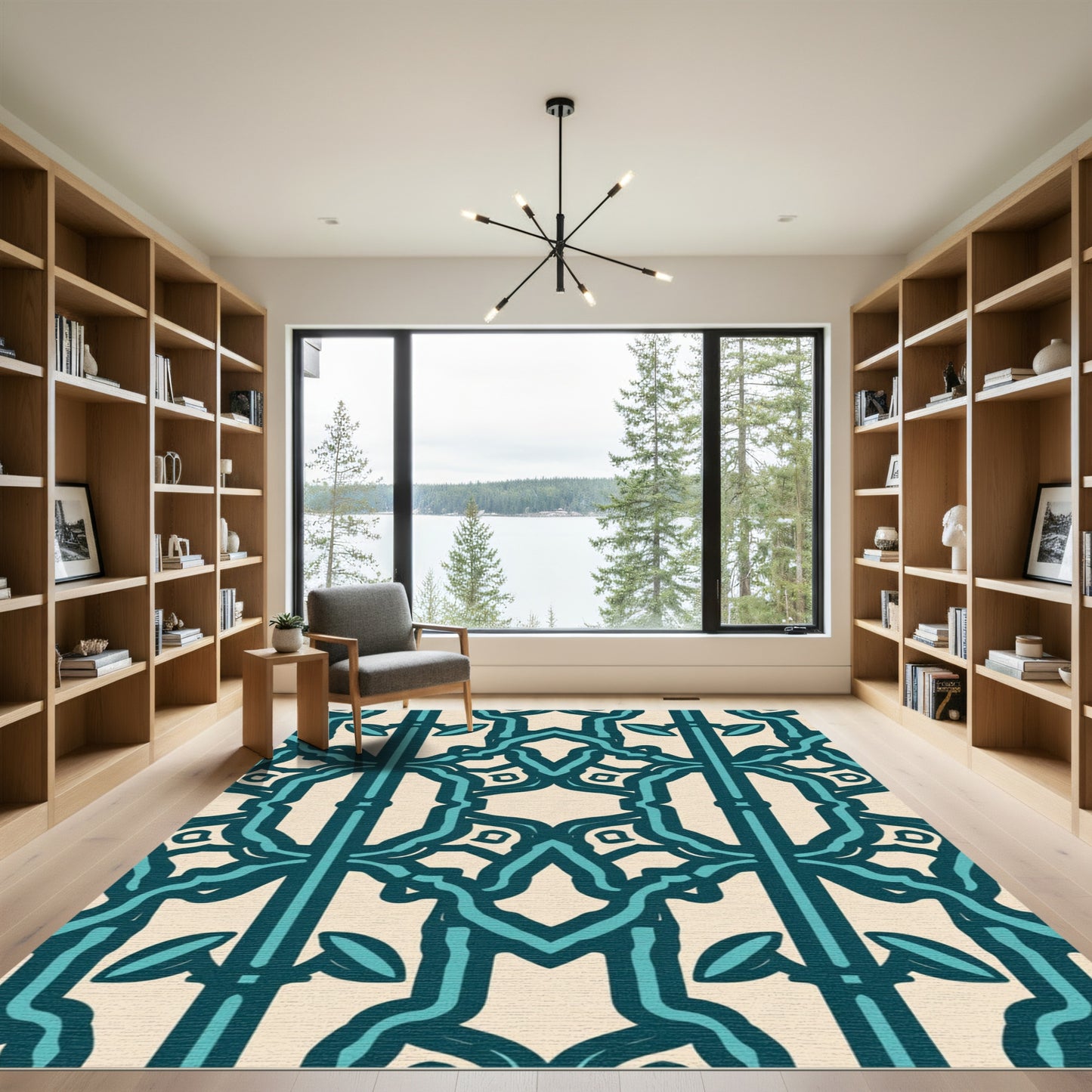Teal And Cream Archway Medallion Rug