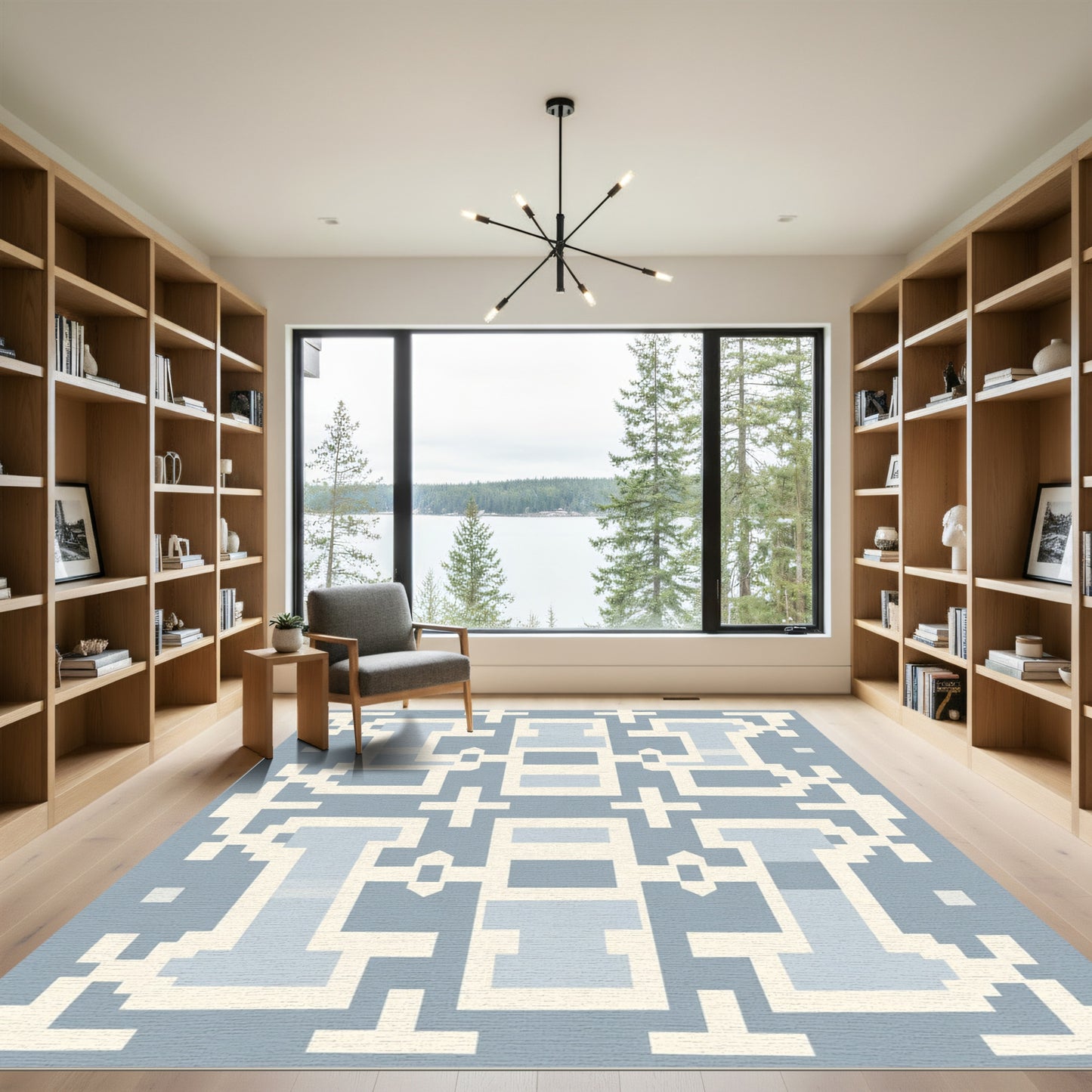 Pastel Blue Geometric Pixel Abstract Rug