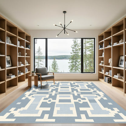 Pastel Blue Geometric Pixel Abstract Rug