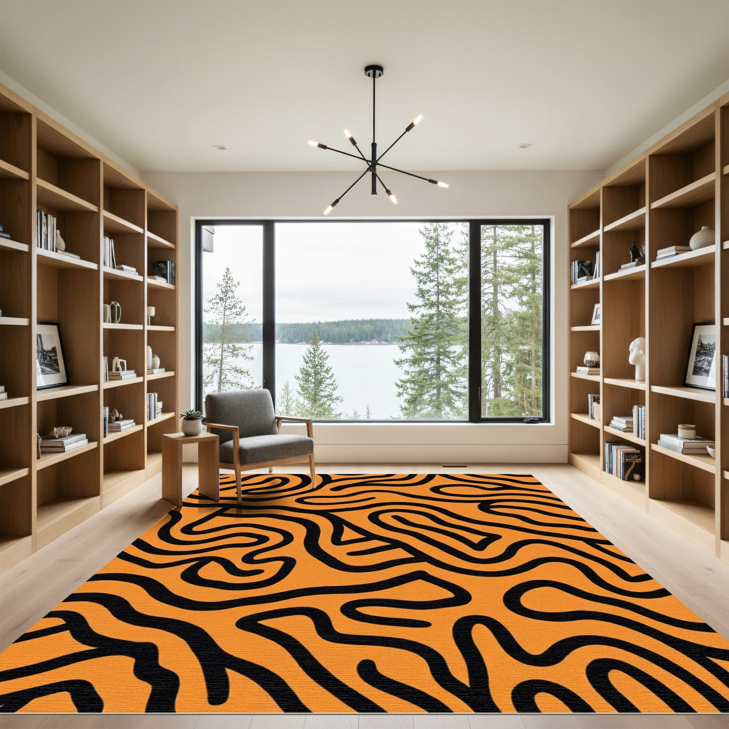 Orange Black Abstract Swirl Rug