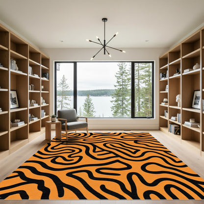 Orange Black Abstract Swirl Rug