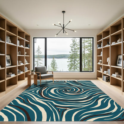Teal Beige Swirling Organic Strokes Rug