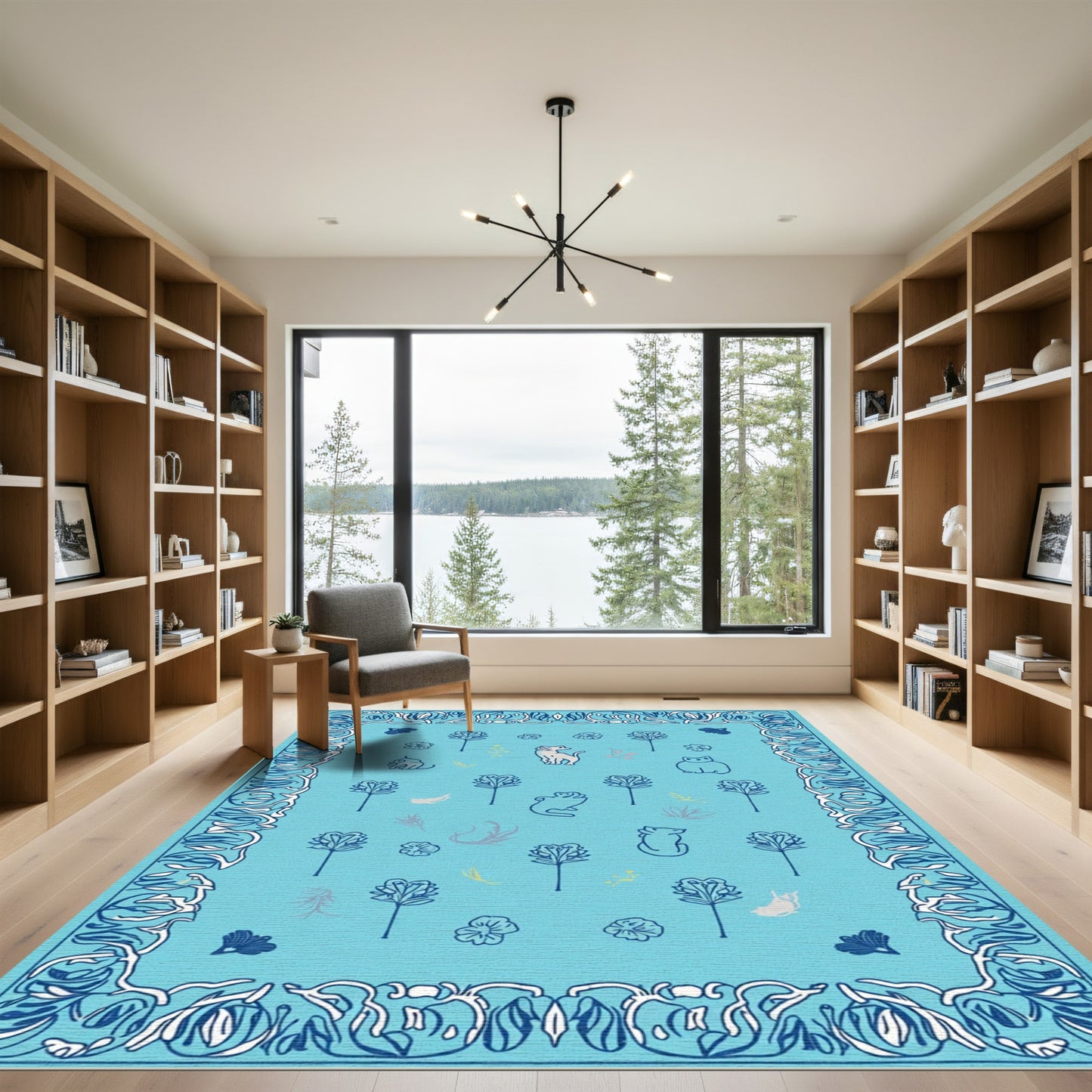 Light Blue Whimsical Animal Garden Rug