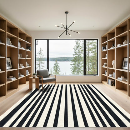 Contrasting Black Cream Vertical Lines Rug