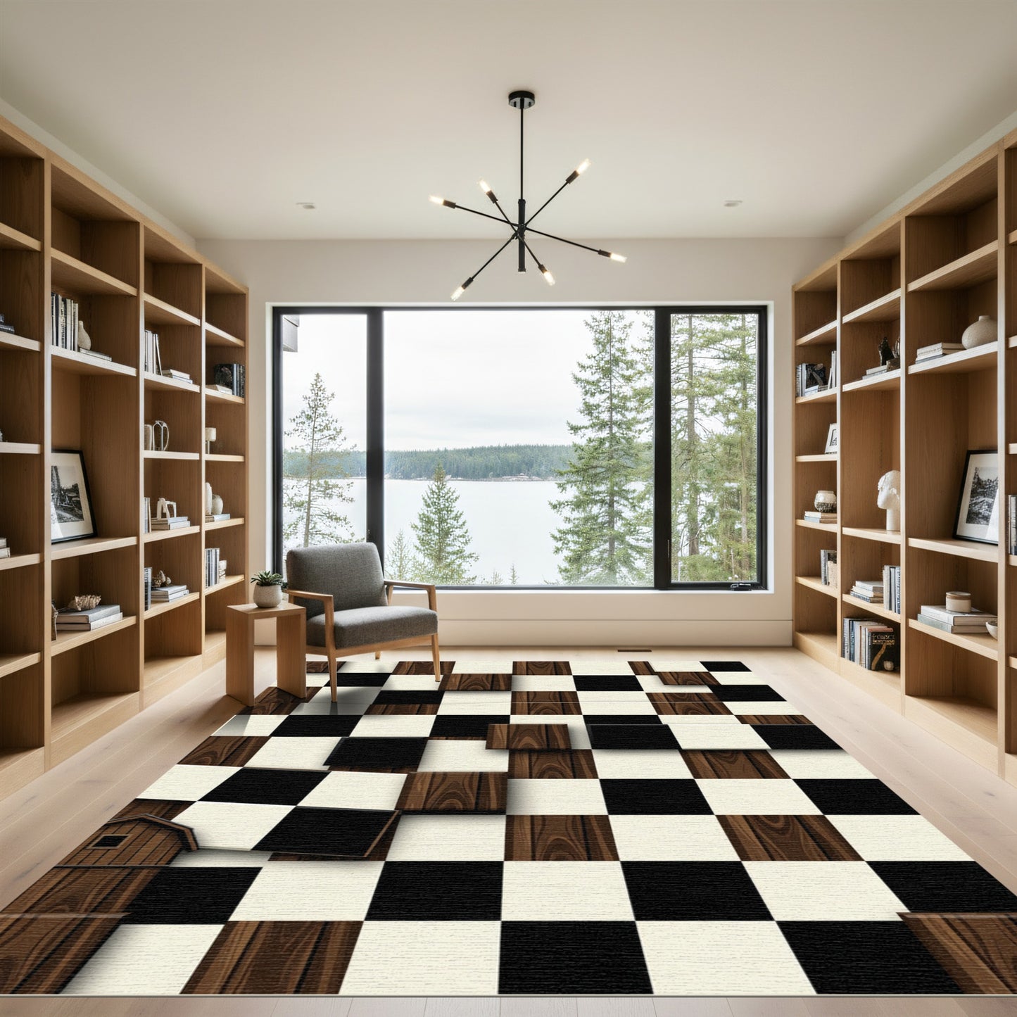 Dimensional Wood Grain Checkerboard Rug