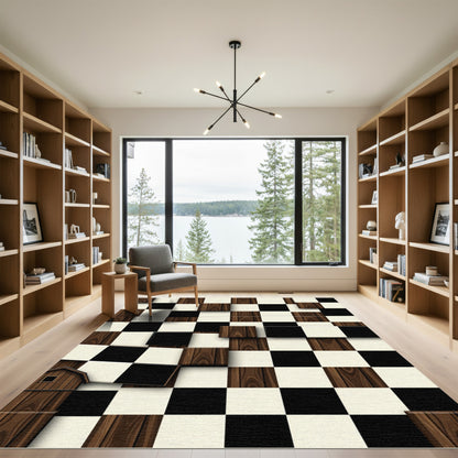Dimensional Wood Grain Checkerboard Rug
