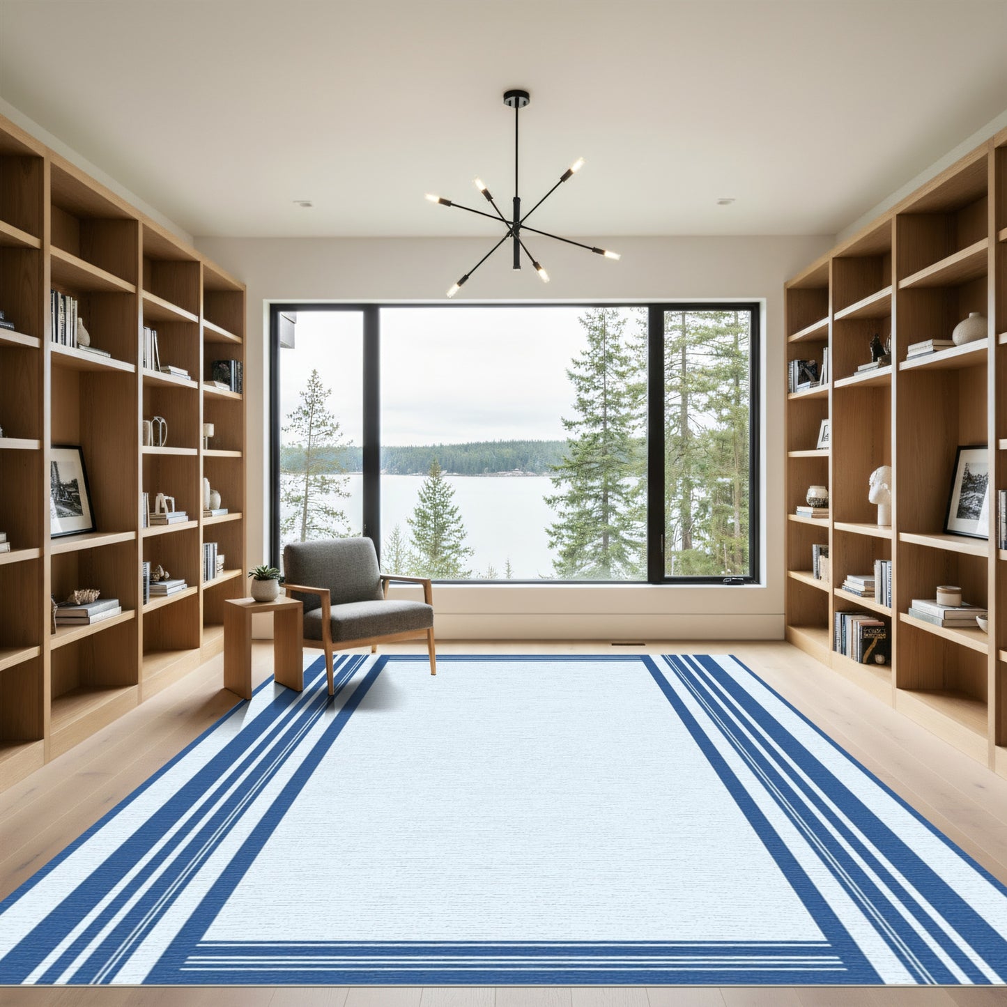 Classic Blue Stripe Border Rug