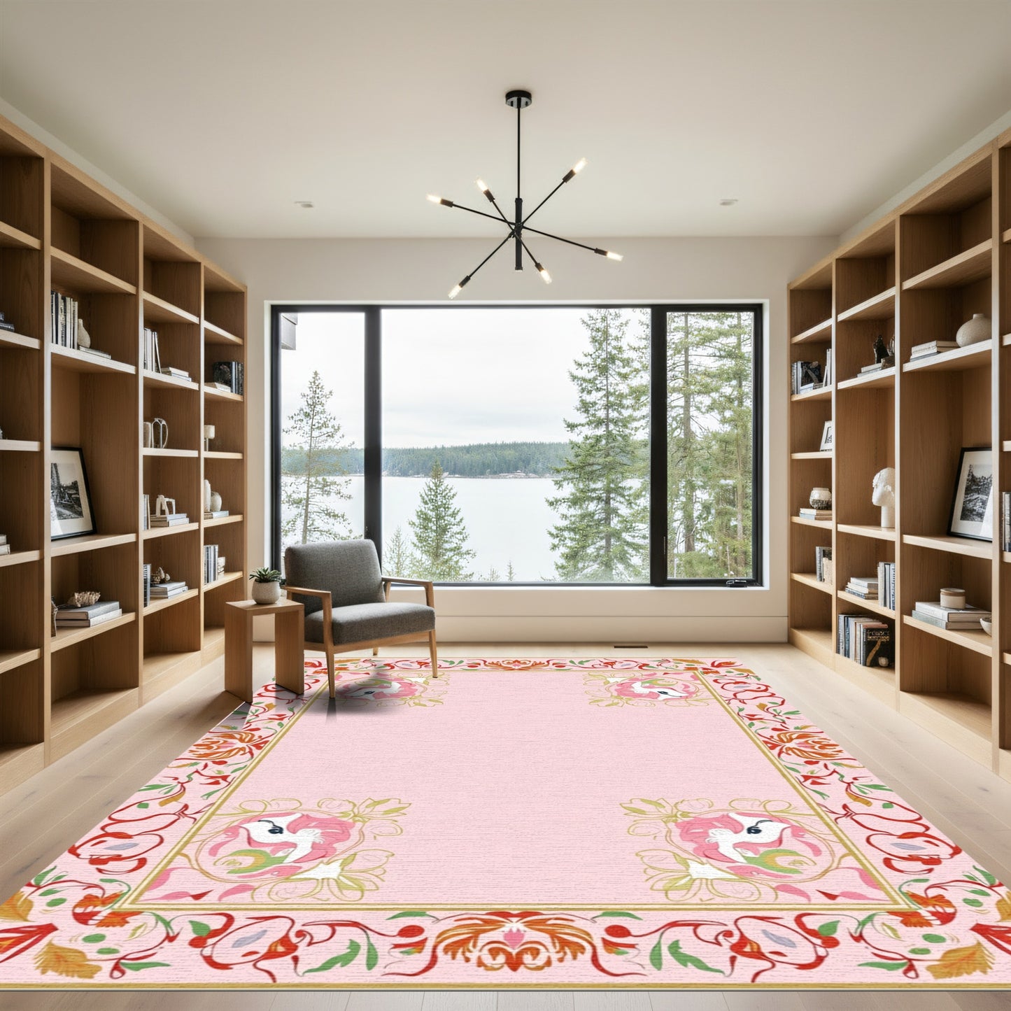 Whimsical Pink Unicorn Floral Frame Rug