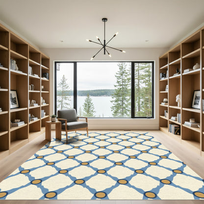 Blue Golden Dot Diamond Lattice Rug