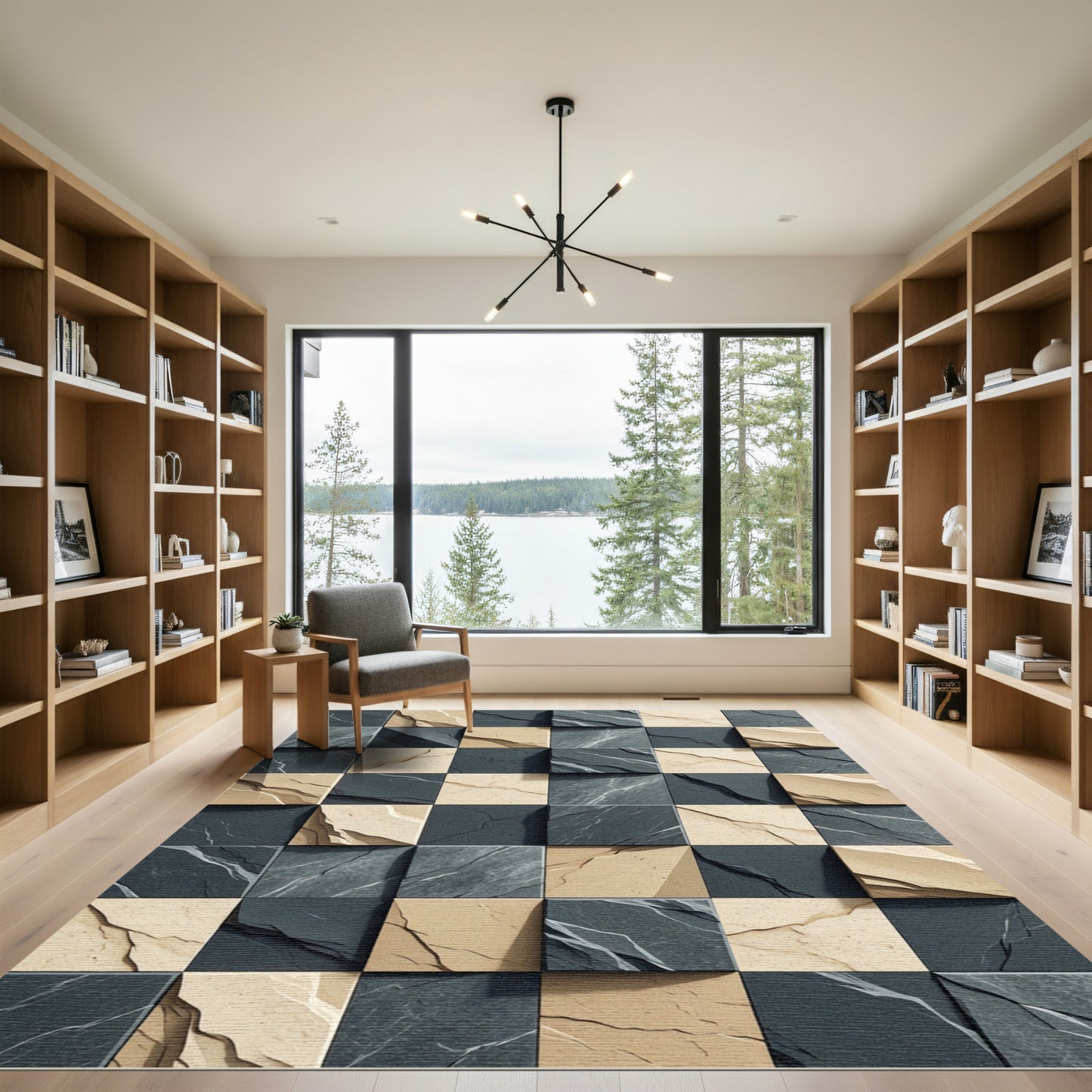 Beige Gray Cracked Stone Tile Rug
