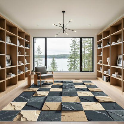 Beige Gray Cracked Stone Tile Rug