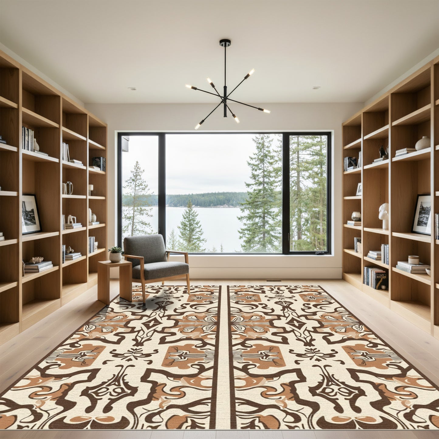 Brown Cream Organic Scrollwork Medallion Rug