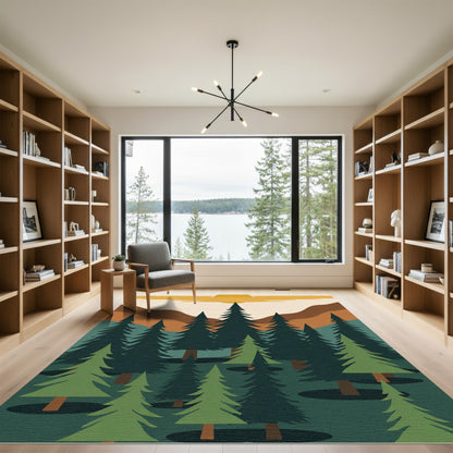Forest Sunset Abstract Mountain Trees Rug