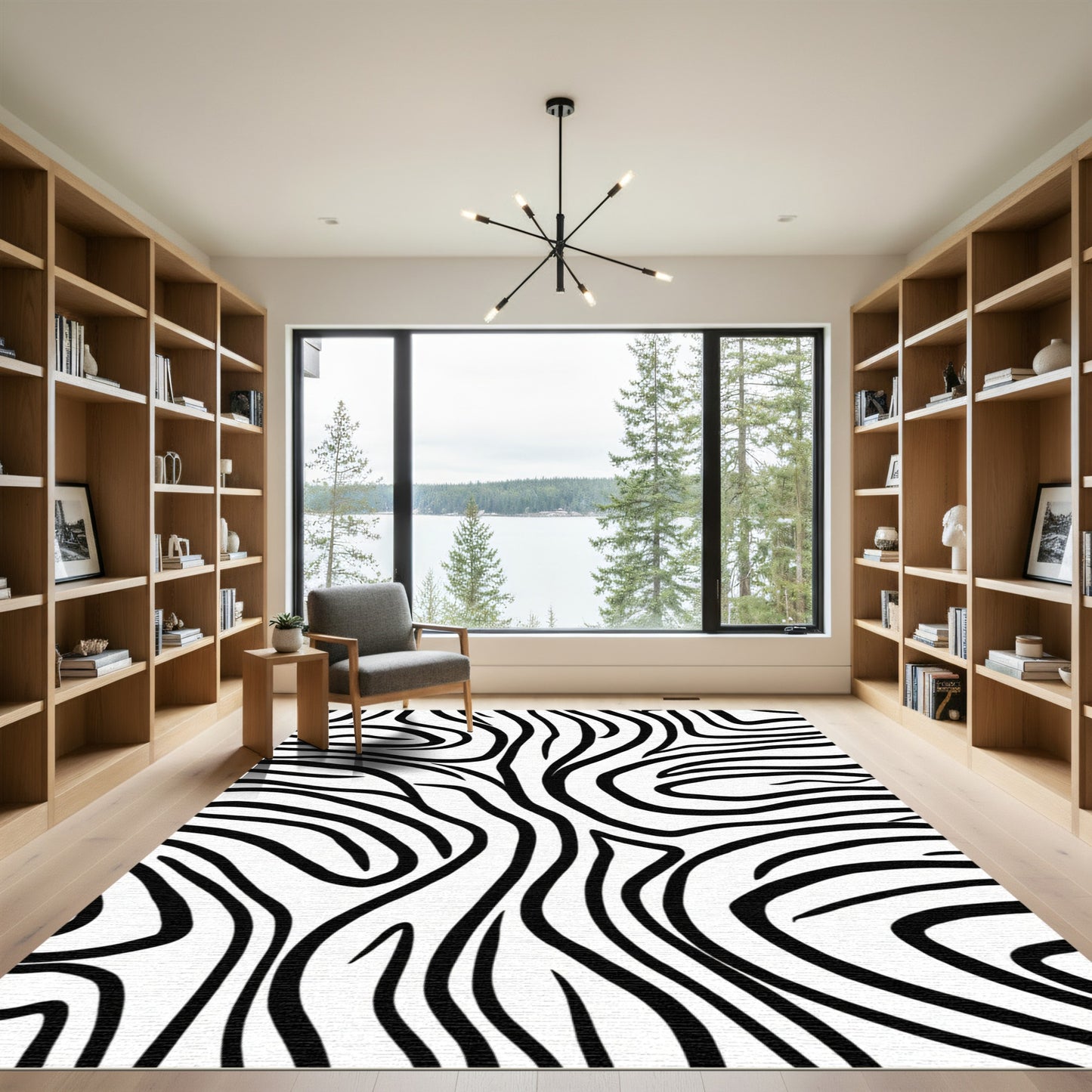 Striking Monochrome Wave Lines Rug
